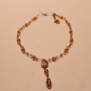 GIVENCHY Soft Pinks, Blues & Gold Glass Beads On Goldtone Wire Dainty Necklace